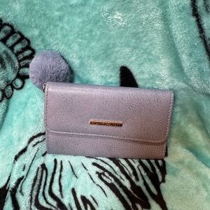 Rampage Blue Faux-Leather Wallet with Pom Pom Charm